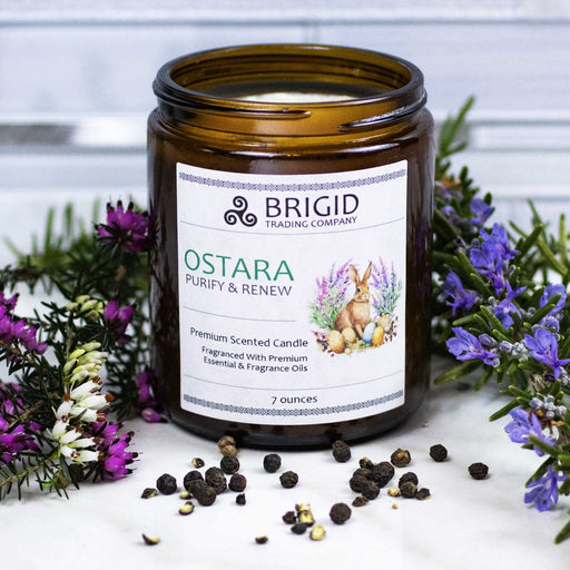 Brigid Trading Company Ostara Soy Wax Candle - Heather, Rose, and Black Pepper Flower Premium Scented Candle