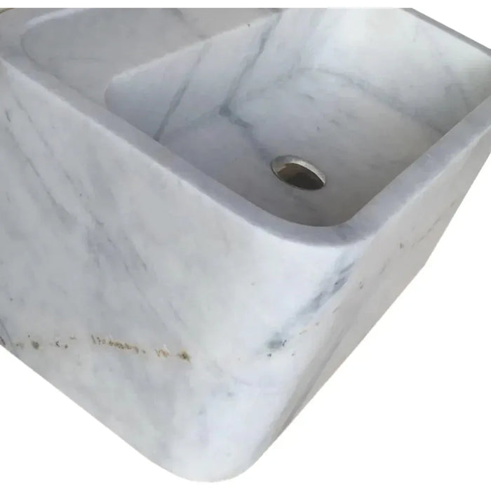 Carrara White Marble Rectangular Wall-mount Bathroom Sink (W)16" (L)24" (H)12"