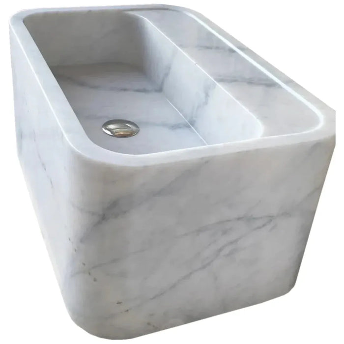 Carrara White Marble Rectangular Wall-mount Bathroom Sink (W)16" (L)24" (H)12"