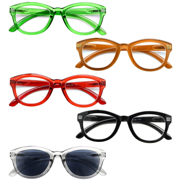 Eyekeeper - 5 Pack Stylish Reading Glasses Cat-Eye Eyeglasses R2107