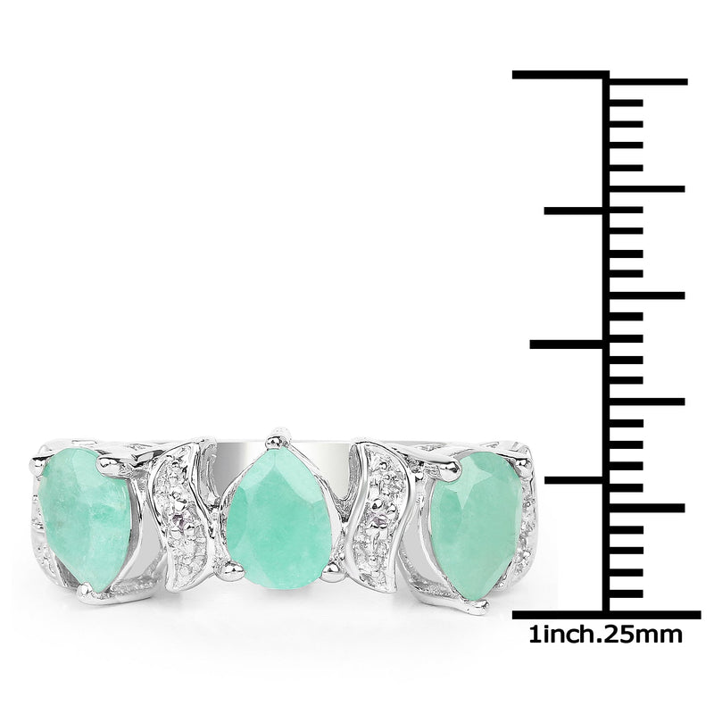 Bids.com 1.87 Carat Genuine Emerald and White Topaz .925 Sterling Silver Ring Rings