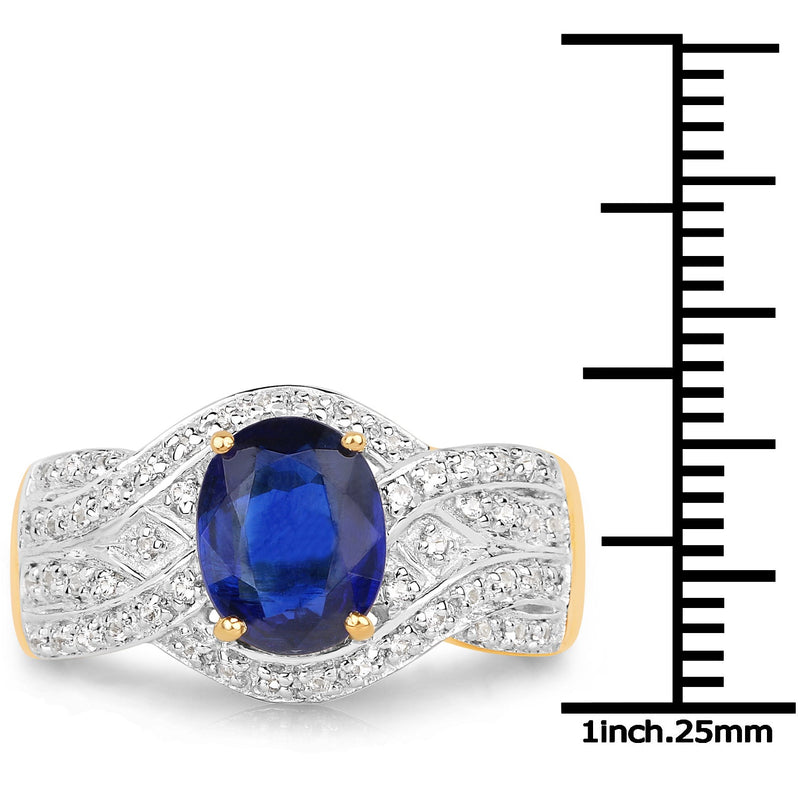Bids.com 14K Yellow Gold Plated 2.56 Carat Genuine Kyanite and White Topaz .925 Sterling Silver Ring Rings
