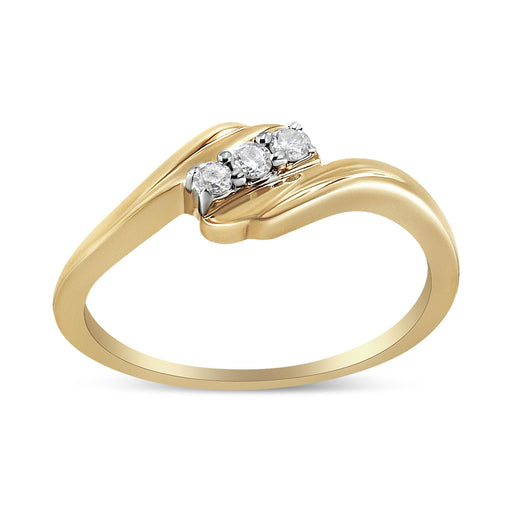 Bids.com 10K Yellow Gold over .925 Sterling Silver 1/10 Cttw Diamond Three-Stone Bypass Fashion Cocktail Ring ( I-J Color, I2-I3 Clarity) - Size 6 Rings