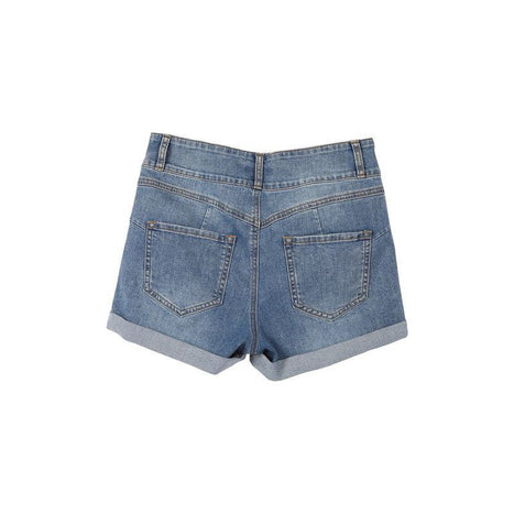 Lilou High Waisted Medium Blue Wash Rolled Denim Short