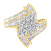 Bids.com 10K Yellow Gold Round and Baguette-Cut Diamond Bypass Cluster Ring (1.0 Cttw, I-J Color, I1-I2 Clarity) - Size 8 Rings