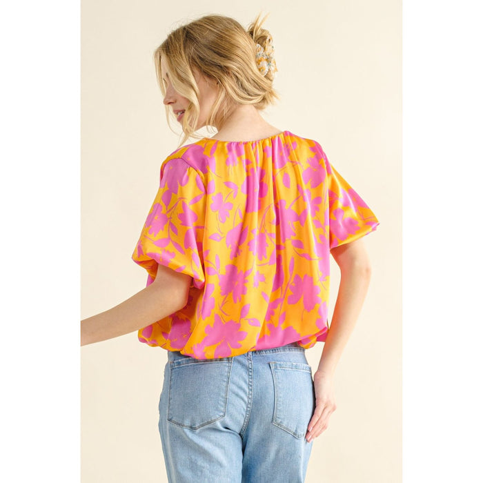 Printed Satin Bubble Hem Top