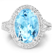 Bids.com 8.15 Carat Genuine Blue Topaz and White Topaz .925 Sterling Silver Ring Rings