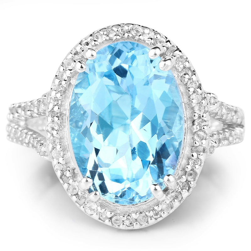 Bids.com 8.15 Carat Genuine Blue Topaz and White Topaz .925 Sterling Silver Ring Rings