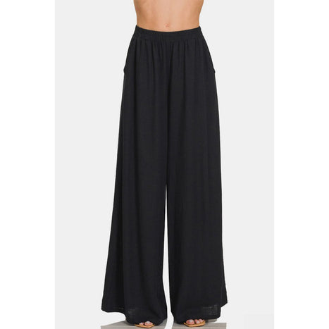 Zenana Pleated Linen Blend Wide Leg Pants