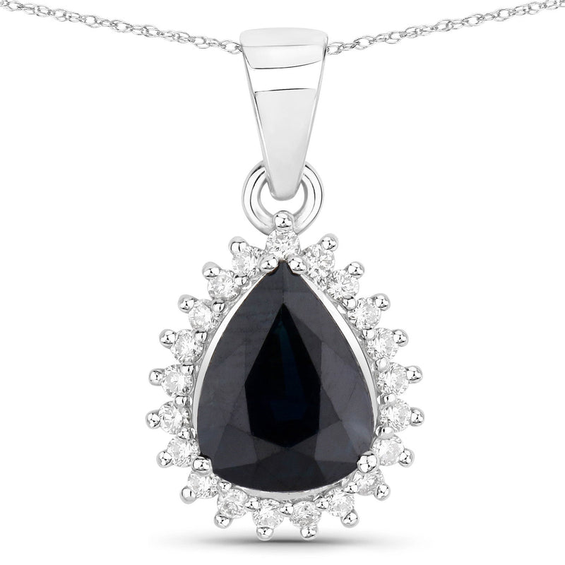 Bids.com 2.09 Carat Genuine Blue Sapphire and White Diamond 14K White Gold Pendant Pendants