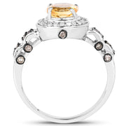 Bids.com 1.06 Carat Genuine Citrine, Champagne Diamond & White Diamond .925 Sterling Silver Ring Rings