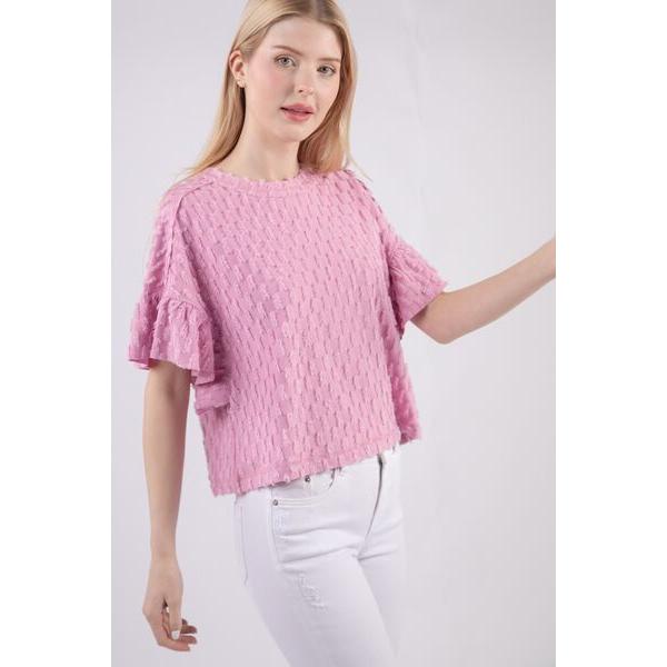 VERY J Texture Ruffle Short Sleeve Top