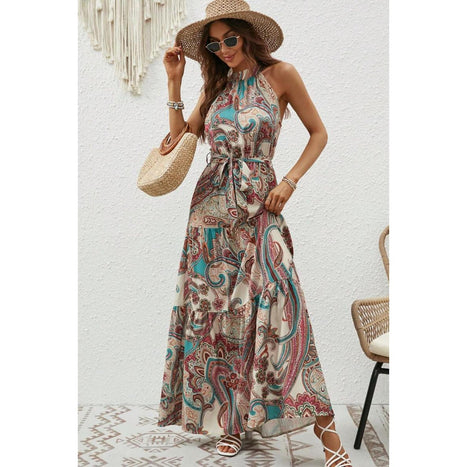 Tied Slit Floral Sleeveless Dress