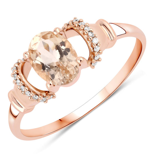 Bids.com 0.75 Carat Genuine Morganite and White Diamond 14K Rose Gold Ring Rings