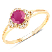 Bids.com 0.59 Carat Genuine Ruby and White Diamond 14K Yellow Gold Ring Rings