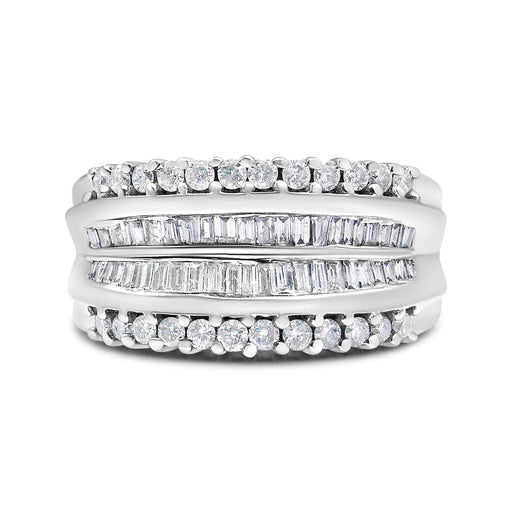 Bids.com 14K White Gold 1.00 Cttw Round and Baguette-Cut Diamond Modern Band Ring (H-I Color, SI2-I1 Clarity) - Ring Size 7 Rings