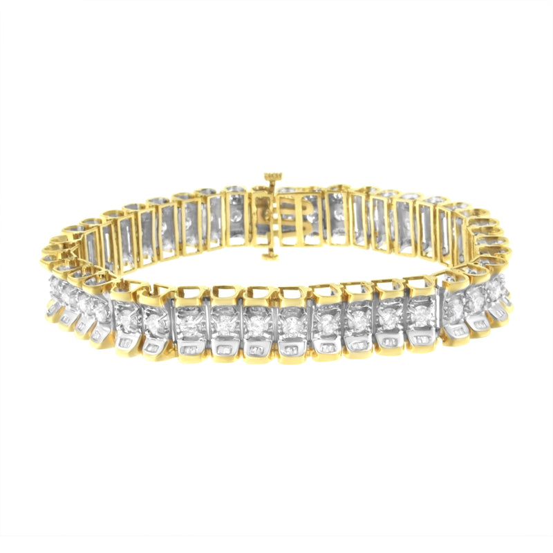 Bids.com 14K Yellow and White Gold 5.0 Cttw Round & Baguette Cut Diamond 7" Reflective Tennis Bracelet (H-I Color, I1-I2 Clarity) Bracelets