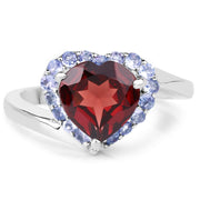 Bids.com 3.26 Carat Genuine Garnet and Tanzanite .925 Sterling Silver Ring Rings