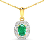 Bids.com 1.50 Carat Genuine Zambian Emerald and White Diamond 14K Yellow Gold Pendant Pendants