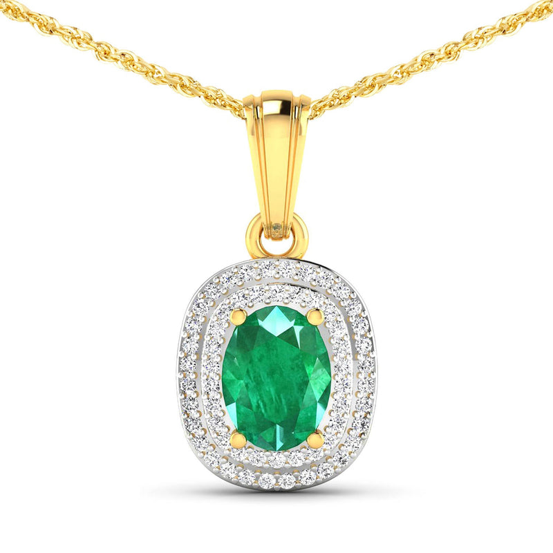Bids.com 1.50 Carat Genuine Zambian Emerald and White Diamond 14K Yellow Gold Pendant Pendants