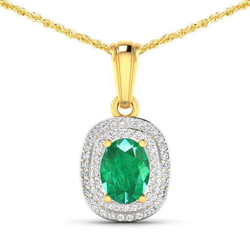 Bids.com 1.50 Carat Genuine Zambian Emerald and White Diamond 14K Yellow Gold Pendant Pendants