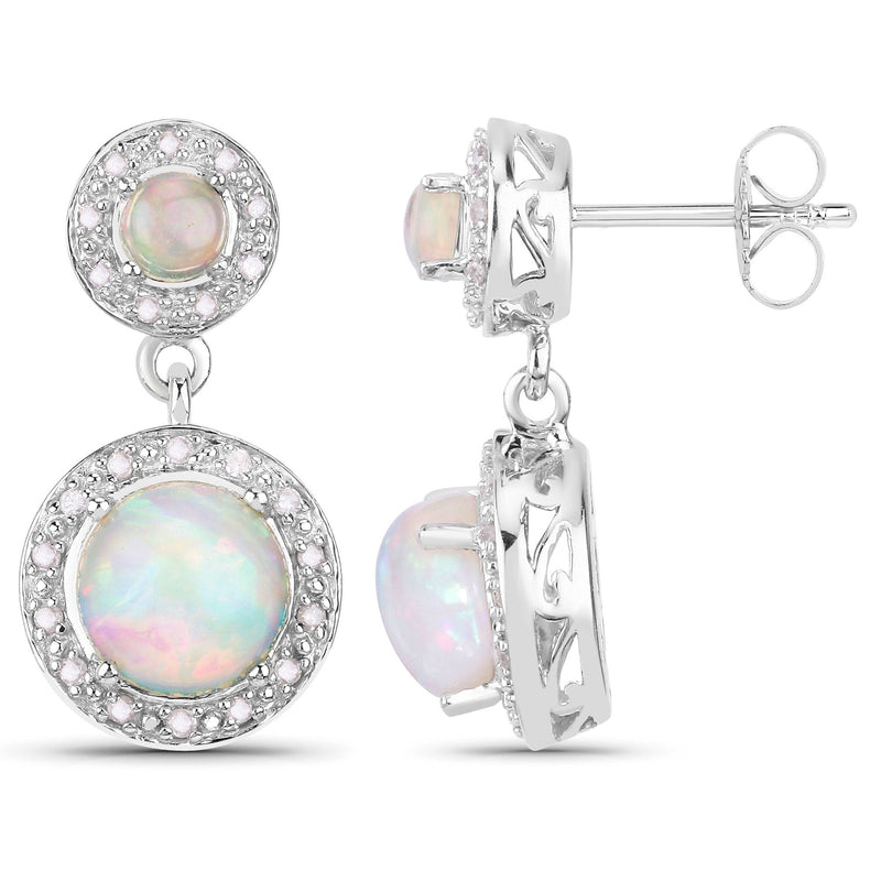 Bids.com 2.27 Carat Genuine Ethiopian Opal and White Diamond .925 Sterling Silver Earrings Earrings