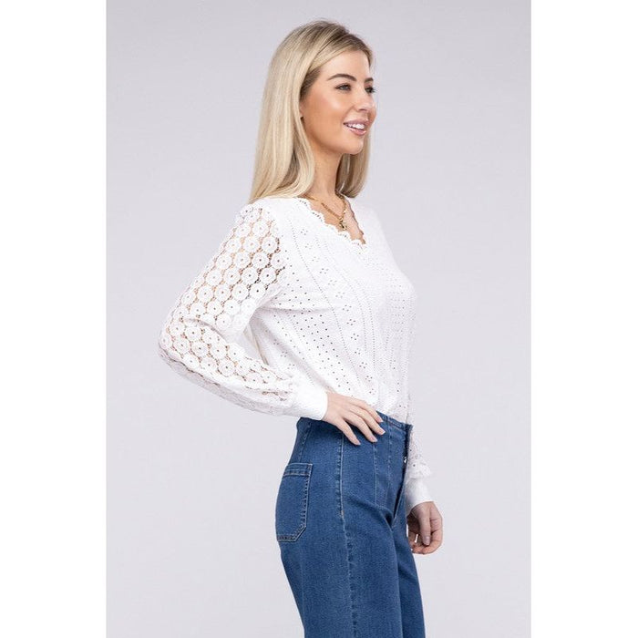 V Neck Lace Trim Top