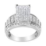 Bids.com 14K White Gold 2.0 Cttw Mixed-Cut Diamond Rectangle Invisible-Set Composite Cluster Ring with Bar- and Channel-Set Band (H-I Color, SI2-I1 Clarity) - Size 5 Rings