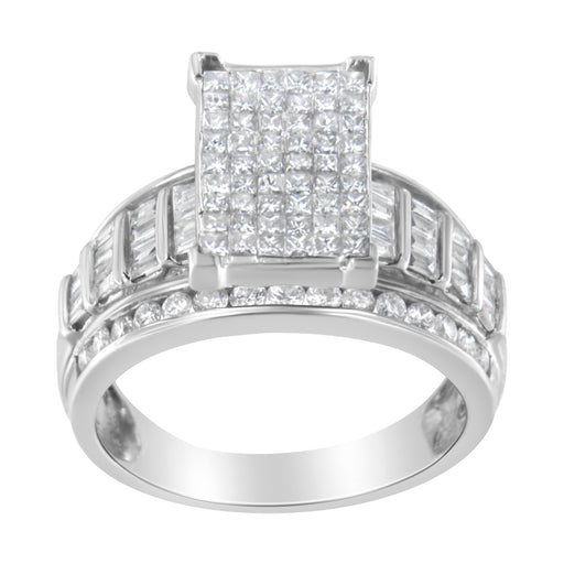 Bids.com 14K White Gold 2.0 Cttw Mixed-Cut Diamond Rectangle Invisible-Set Composite Cluster Ring with Bar- and Channel-Set Band (H-I Color, SI2-I1 Clarity) - Size 5 Rings