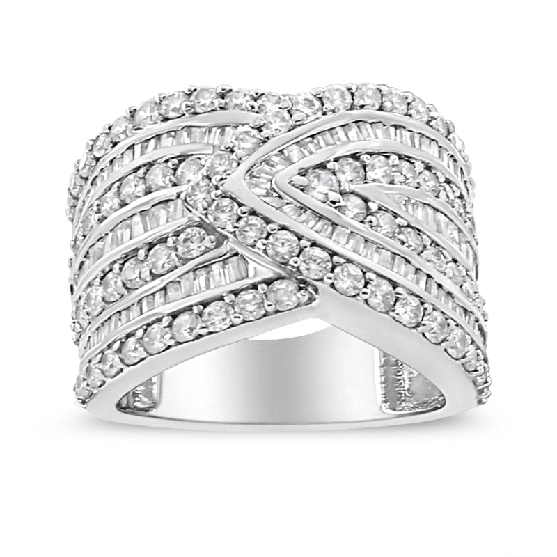 Bids.com .925 Sterling Silver 2 3/8 Cttw Diamond Multi Row Overlay Band Ring ( J-K Color, I3 Clarity) - Ring Size 7 Rings