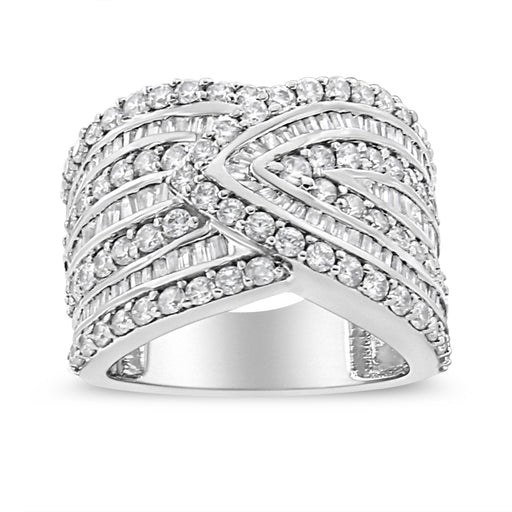 Bids.com .925 Sterling Silver 2 3/8 Cttw Diamond Multi Row Overlay Band Ring ( J-K Color, I3 Clarity) - Ring Size 7 Rings