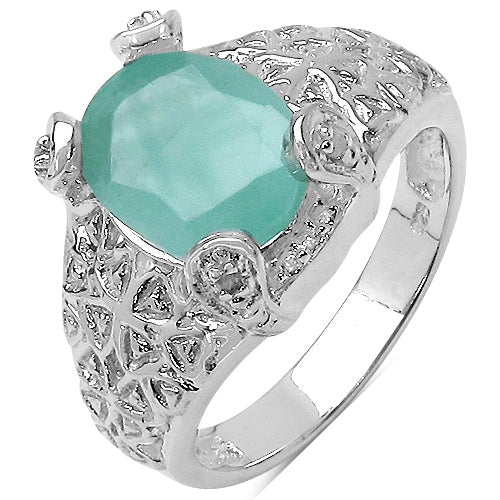 Bids.com 2.52 Carat Genuine Emerald & White Topaz .925 Sterling Silver Ring Rings