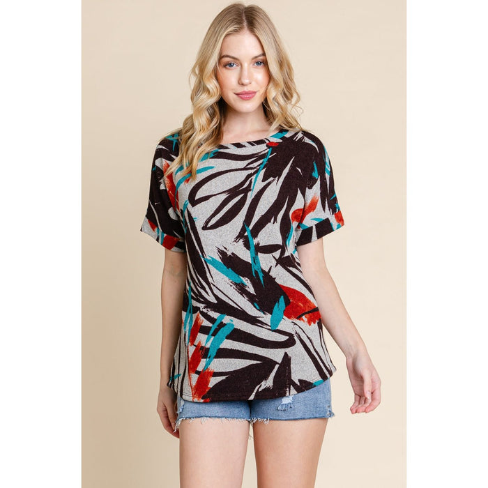 BOMBOM Printed Round Neck Short Sleeve T-Shirt