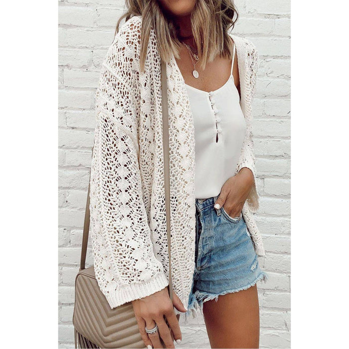 Openwork Open Front Dropped Shoulder Cardigan