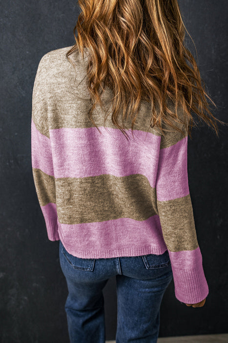 Color Block Round Neck Long Sleeve Sweater