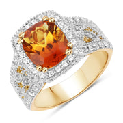 Bids.com 3.71 Carat Genuine Citrine and White Topaz .925 Sterling Silver Ring Rings