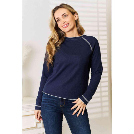 Basic Bae Long Raglan Sleeve Round Neck Top