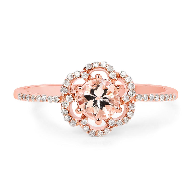 Bids.com 0.54 Carat Genuine Morganite and White Diamond 14K Rose Gold Ring Rings