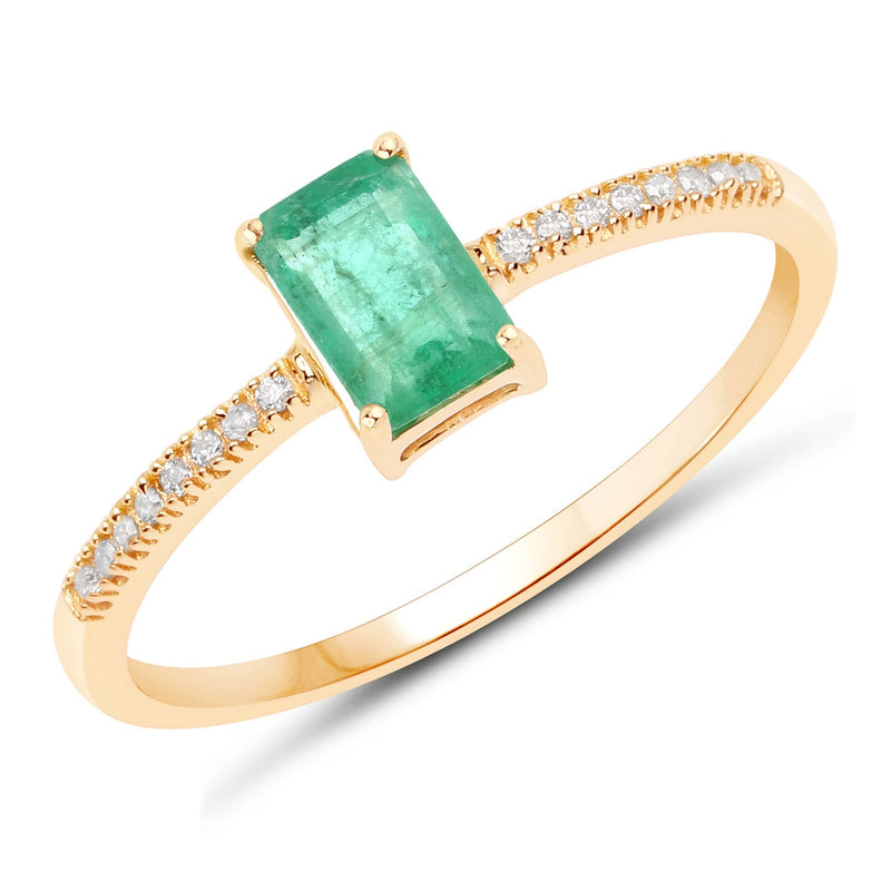 Bids.com 0.59 Carat Genuine Zambian Emerald and White Diamond 14K Yellow Gold Ring Rings