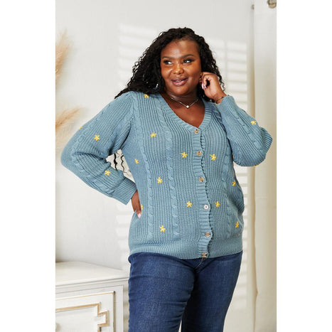 HEYSON Floral Embroidered Cable Cardigan