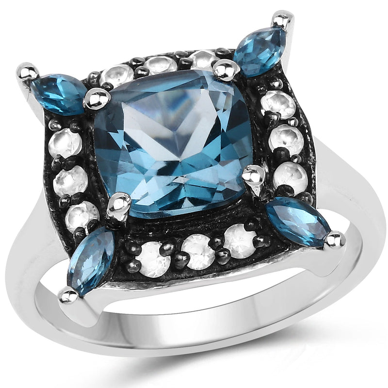 Bids.com 3.24 Carat Genuine London Blue Topaz and White Topaz .925 Sterling Silver Ring Rings