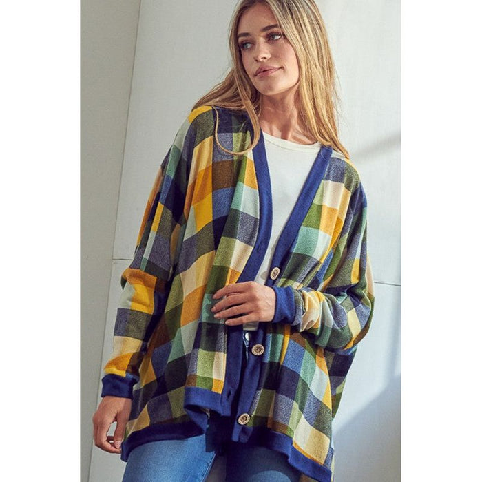 Plaid Buttondown Boxy Cardigan