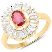 Bids.com 14K Yellow Gold Plated 2.44 Carat Glass Filled Ruby and White Topaz .925 Sterling Silver Ring Rings