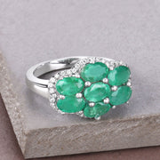 Bids.com 3.33 Carat Genuine Zambian Emerald and White Zircon .925 Sterling Silver Ring Rings