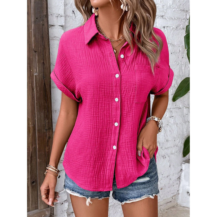 Textured Button Up Short Sleeve Shirt