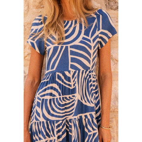 Tiered Printed Round Neck Short Sleeve Dress