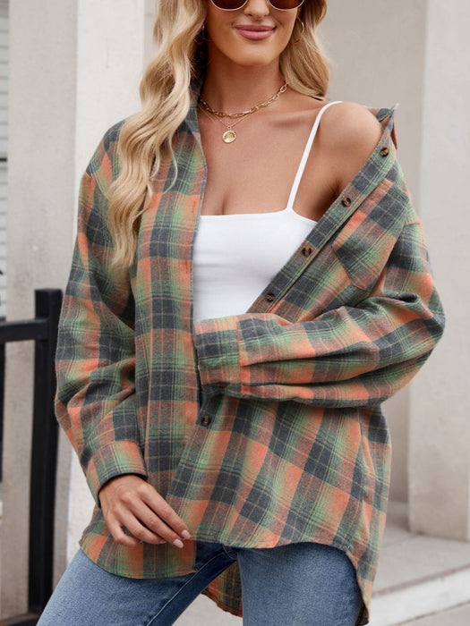 Plaid Collared Neck Long Sleeve Shirt