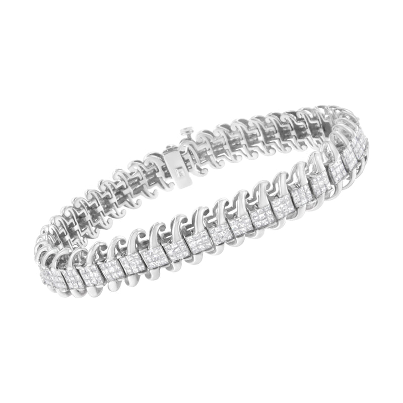 Bids.com 14K White Gold 5.0 Cttw Princess Cut Diamond 7" Invisible Set Wavy S-Link Tennis Bracelet (G-H Color, SI1-SI2 Clarity) Bracelets