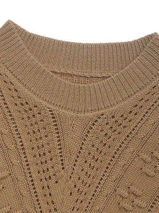 Openwork Round Neck Long Sleeve Sweater