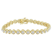 Bids.com 14K Rose Gold Over .925 Sterling Silver 1/4 Cttw Diamond 7" Open Circle Wheel Link Tennis Bracelet (I-J Color, I2-I3 Clarity) Bracelets